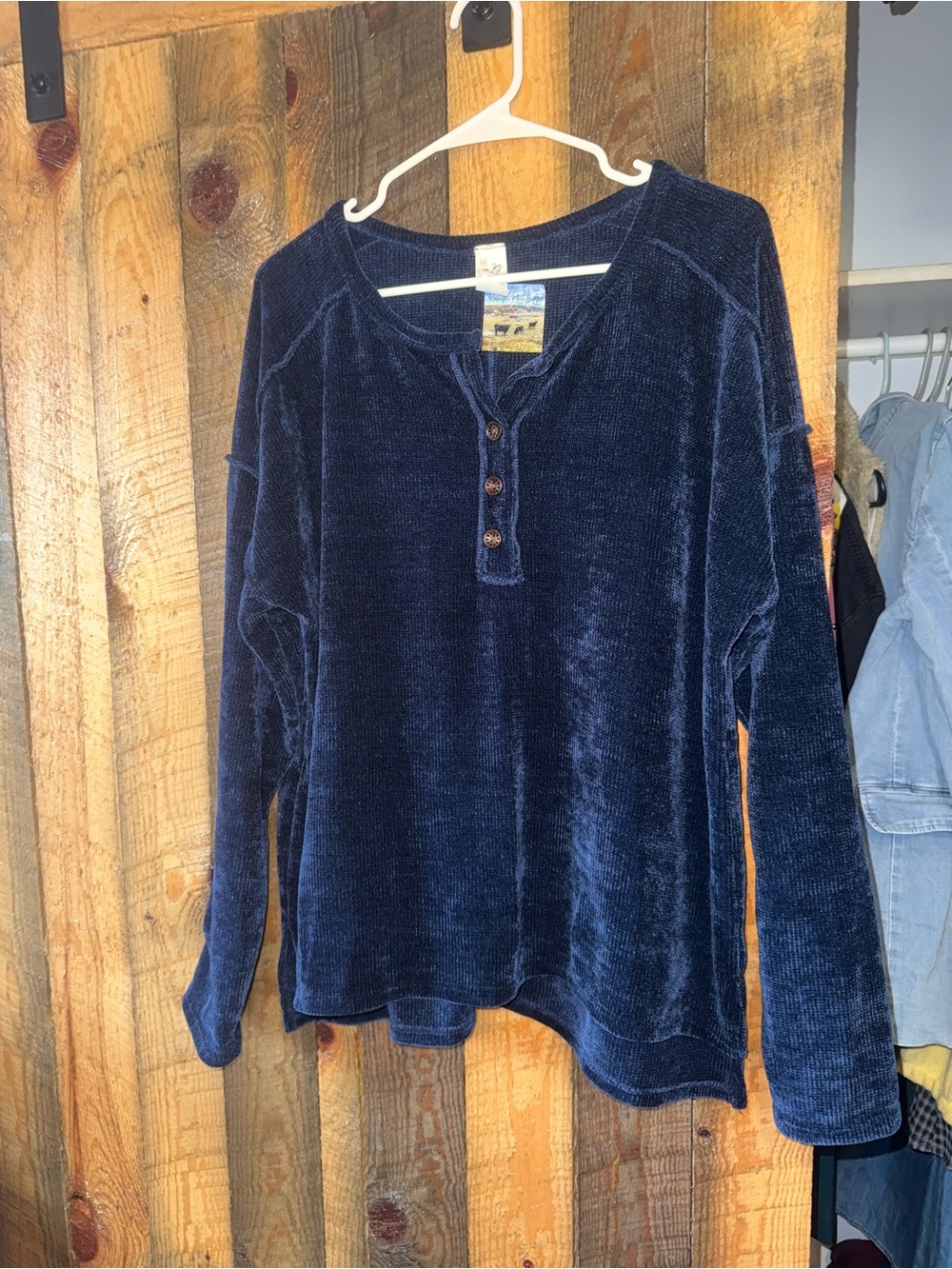 7th Ray Navy Blue Long Sleeve Henley Top